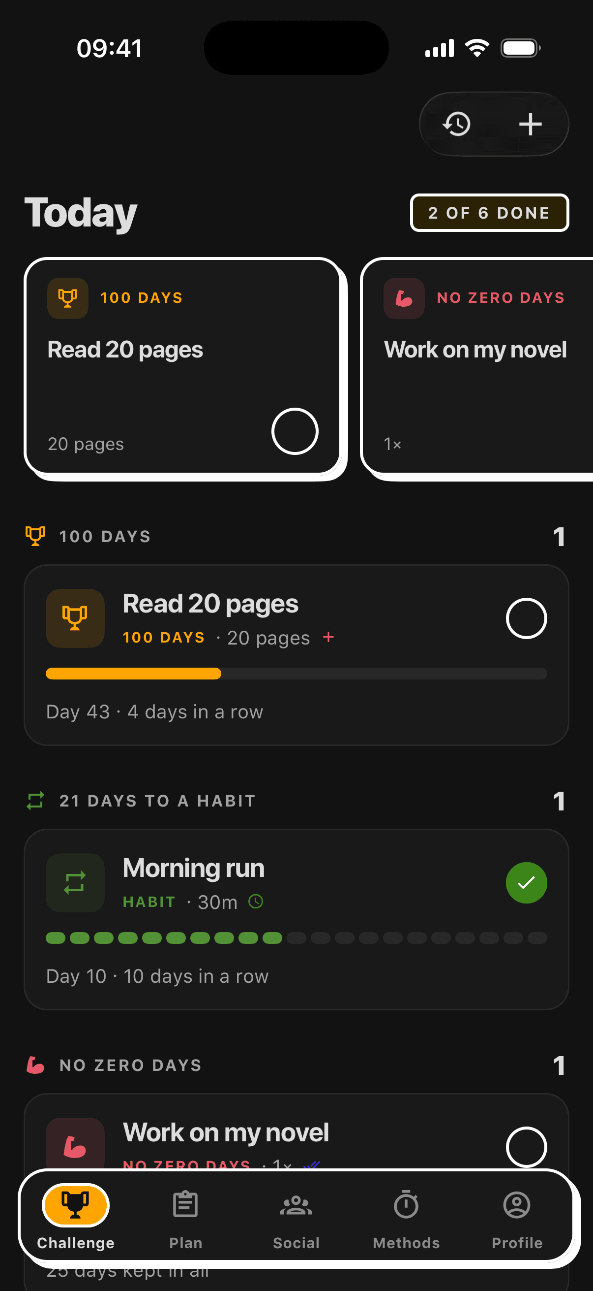 Cmon app, the challenge screen