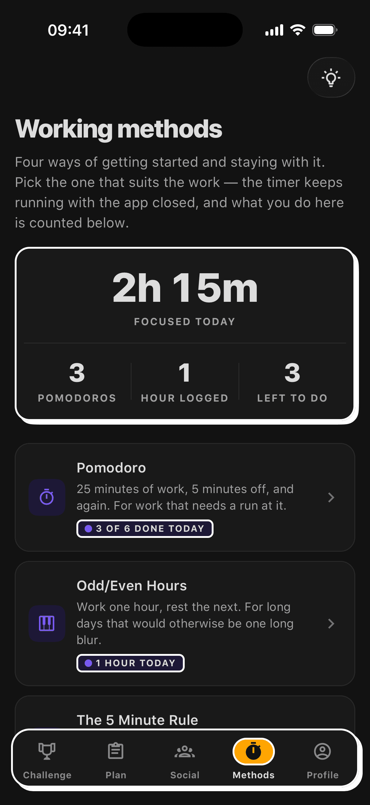 Cmon app, the working methods screen